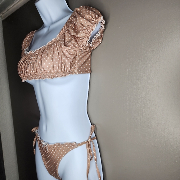 B SWIM Elizabeth Turner Polka Dot Short Sleeve Harper Bralette Bikini.Sz: XS - Picture 3 of 13